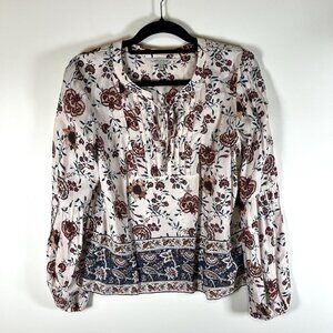Lucky Brand Floral Paisley Top Womens Size XS Long Sleeve BOHO‎ Viscose Peasant